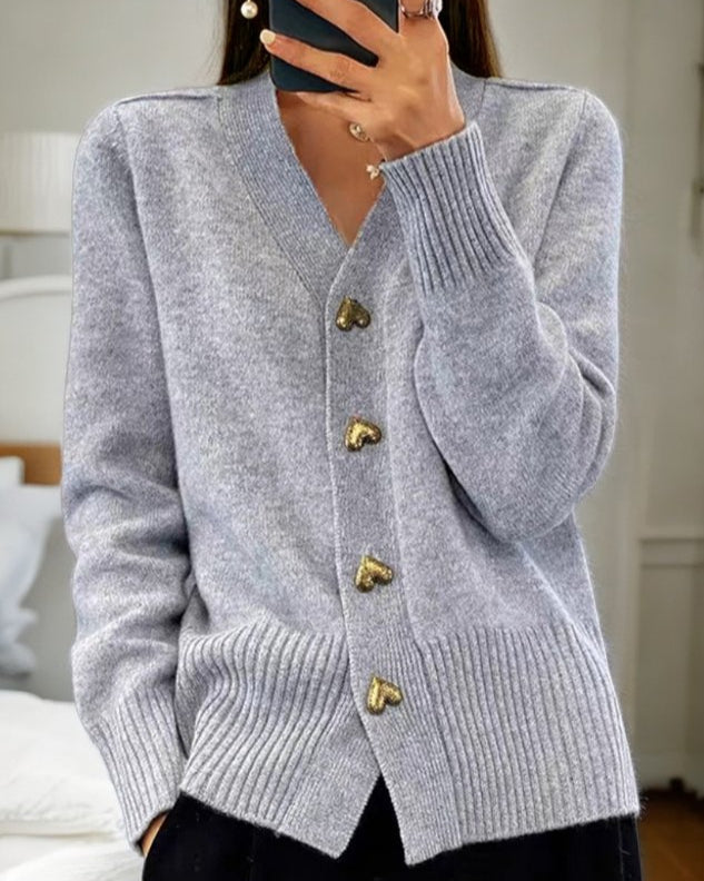 Elegant Heart Button Cardigan